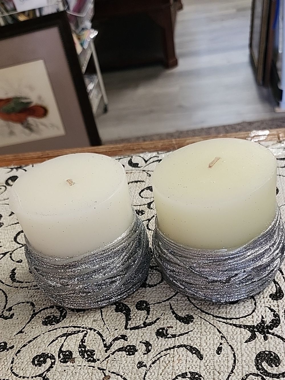 Hobby Lobby Silver-Wrapped White Pillar Candle Set -